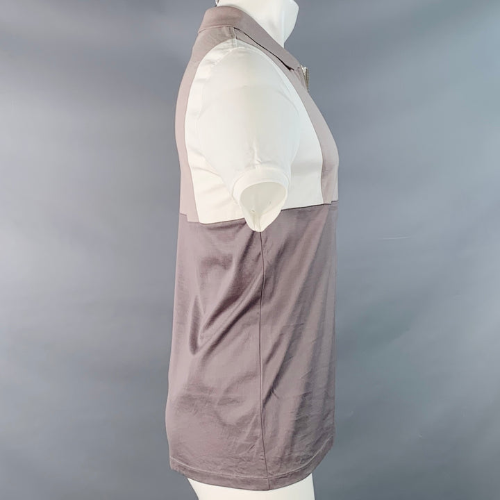 REISS Size S Samuel White Tan Brown Color Block Cotton Jersey Zip Up Polo