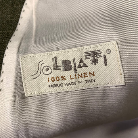 SOLBIATI Size 40 Green Olive Linen Notch Lapel Suit