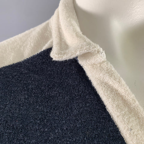 MARINE LAYER Size L Navy White Color Block Polyester Blend Terry Polo