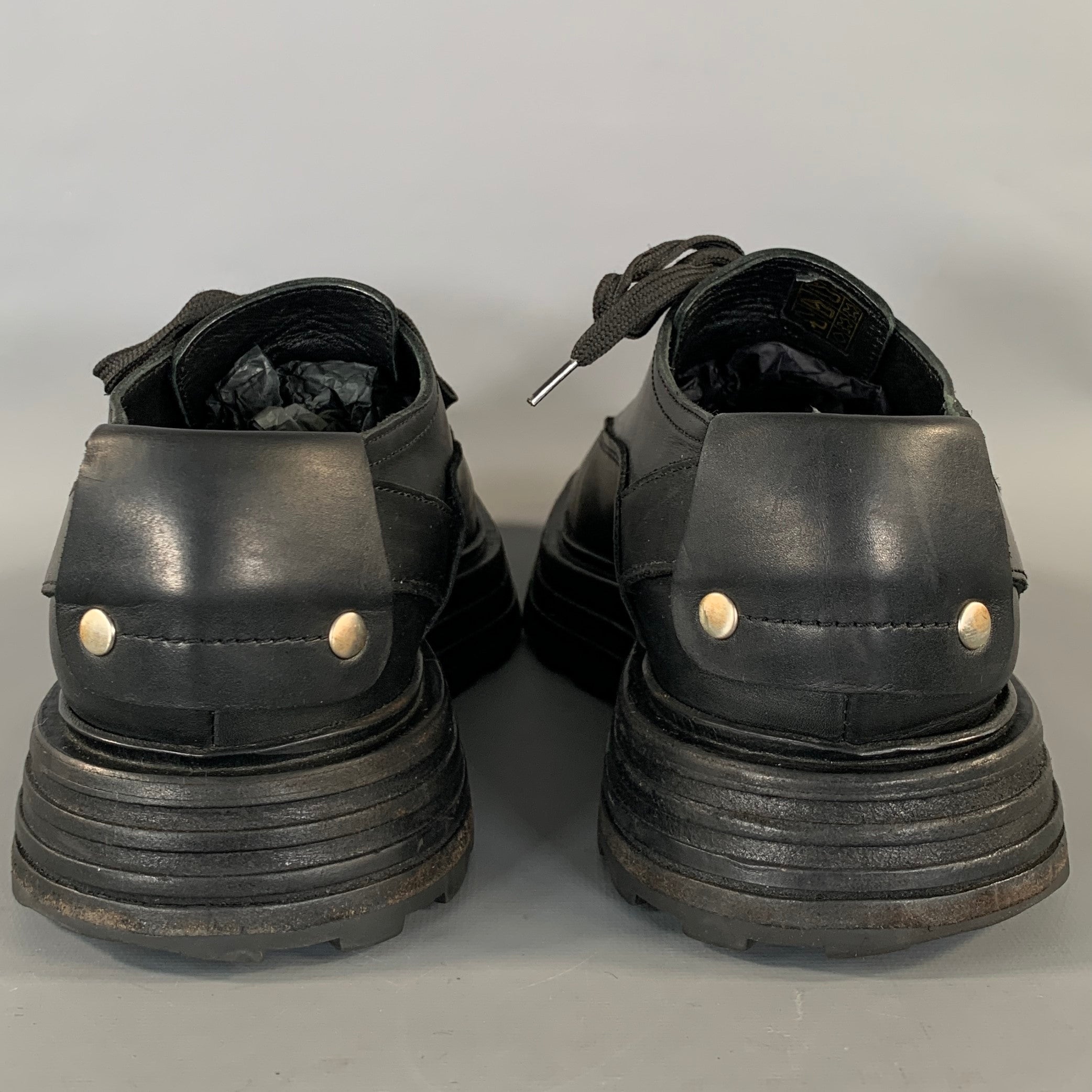 JIL SANDER Size 9 Black Leather Square Toe Lace Up Shoes – Sui