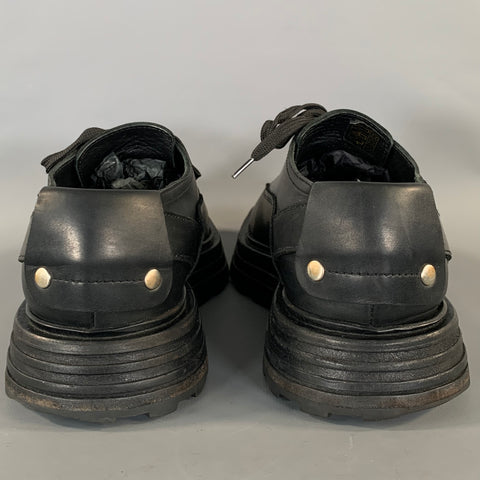 JIL SANDER Size 9 Black Leather Square Toe Lace Up Shoes