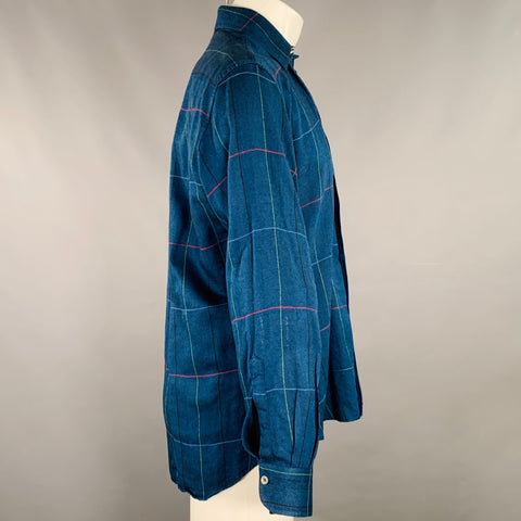 GIANFRANCO FERRE Size S Blue Green Red Plaid Wool Silk Long Sleeve Shirt