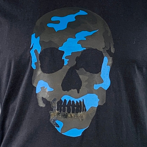 KOOPLES x SPORT Size L Black Blue Camouflage Skull Short Sleeve T-shirt