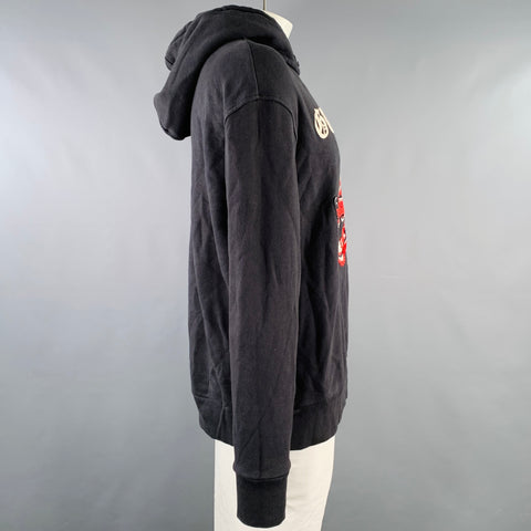 GUCCI Size XL Guccify Wolf Black Red White Applique Cotton Hooded Sweatshirt