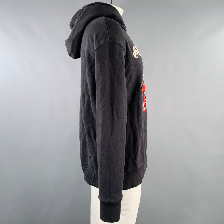 GUCCI Size XL Guccify Wolf Black Red White Applique Cotton Hooded Sweatshirt