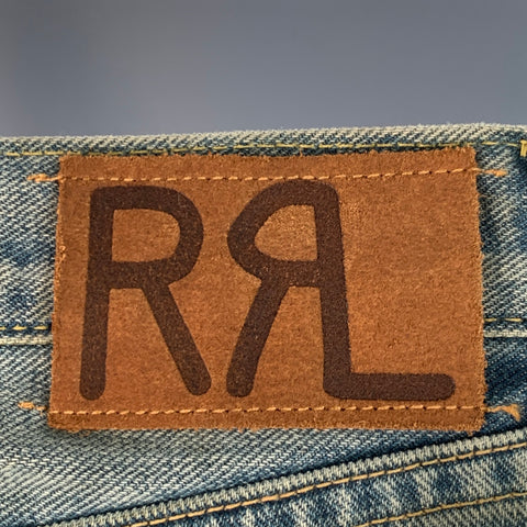 RRL by RALPH LAUREN Size 27 Blue Distressed Cotton Blend Skinny Selvedge Jeans