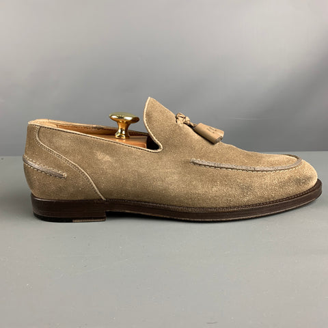 JIMMY CHOO Size 8.5 Taupe Textured Leather Slip On Loafers