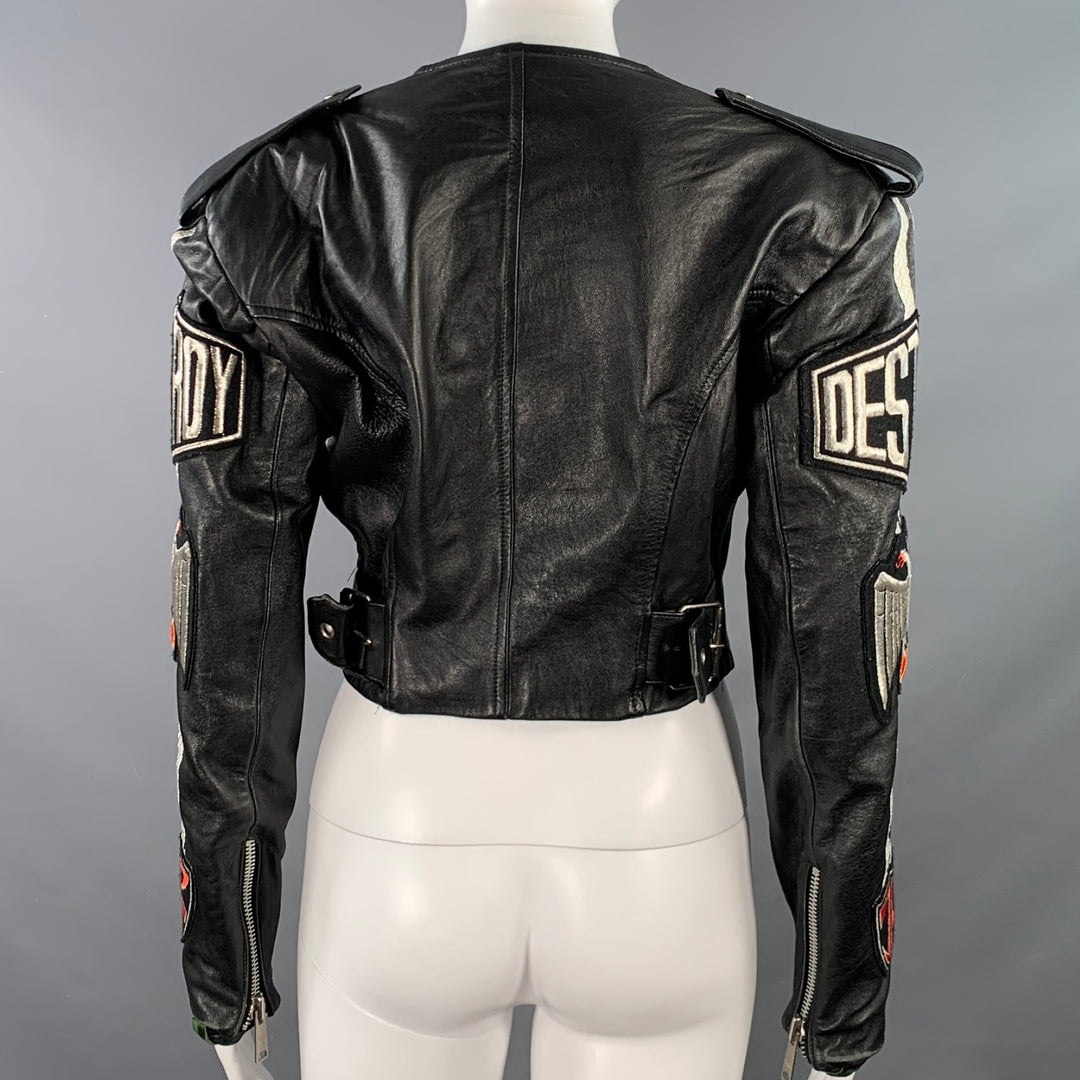 JOHN RICHMOND Size M Black Leather Patches Biker Jacket