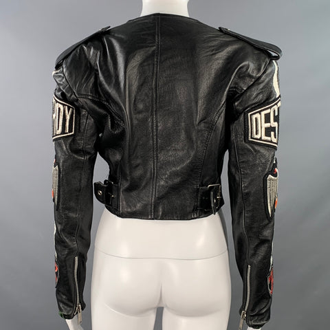 JOHN RICHMOND Size M Black Leather Patches Biker Jacket