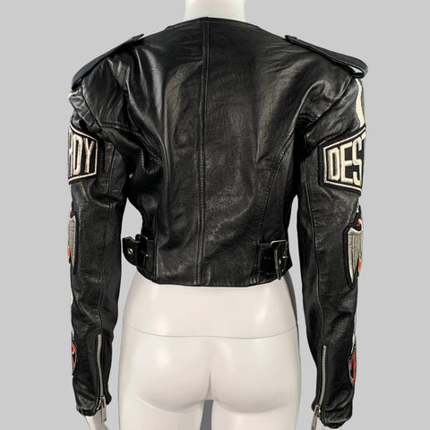 Blouson de Motard JOHN RICHMOND Taille M Noir Argent Patchs en Cuir Poches Zippées