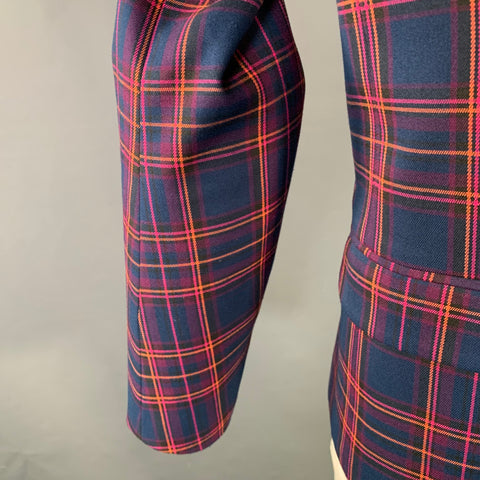 MR TURK Size 42 Navy Orange Pink Plaid Polyester Blend Sport Coat
