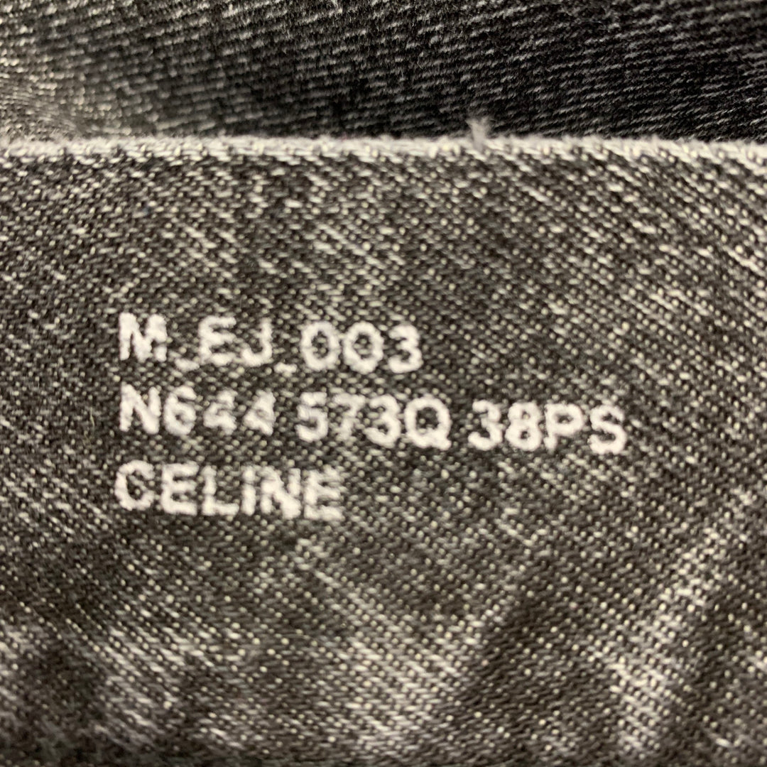 CELINE SS22 Size 32 Elephant Hedi Slimane Grey Cotton Wide Leg Raw Edge Jeans