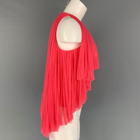 DELPOZO Talla 6 Top de vestido sin mangas plisado de nailon de seda rosa