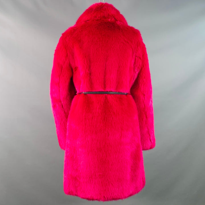 CINQ a' SEPT Size XS Fuchsia Pink Black Faux Fur Belted Coat