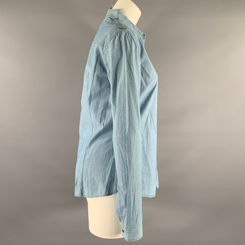 PRADA Size S Blue Linen Blend Spread Collar Shirt