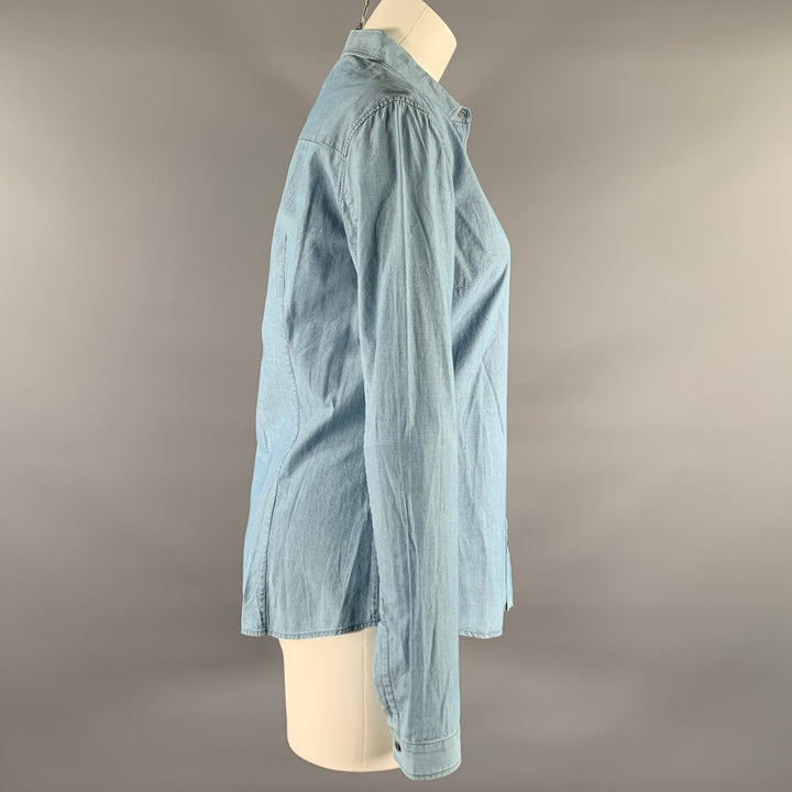 PRADA Size S Blue Linen Blend Spread Collar Shirt