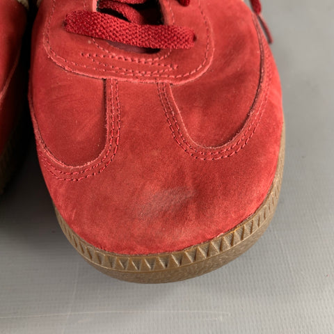 ADIDAS Size 10.5 Red White Stripe Suede Low Top Sneakers