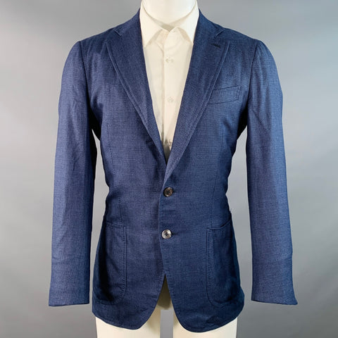 ISAIA Size 40 Navy Black Houndstooth Wool Silk Vicuna Sport Coat