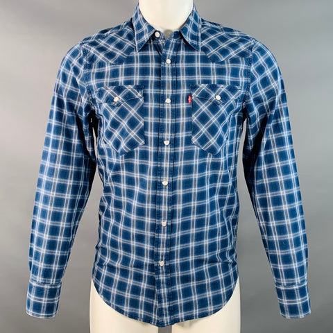 LEVI STRAUSS Size S Blue White Plaid Cotton Western Long Sleeve Shirt