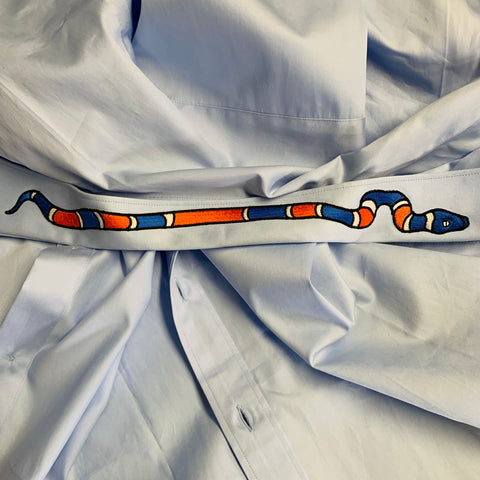 BUGATCHI Size L Light Blue Cotton Snake Collar Long Sleeve Shirt