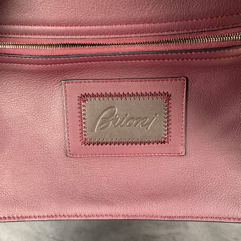 BRIONI Burgundy Leather Zip Up Overnight Bag