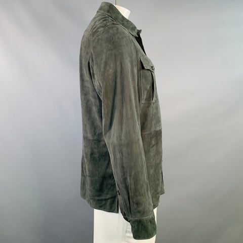RALPH LAUREN Size L Grey Suede Two Pockets Long Sleeve Shirt