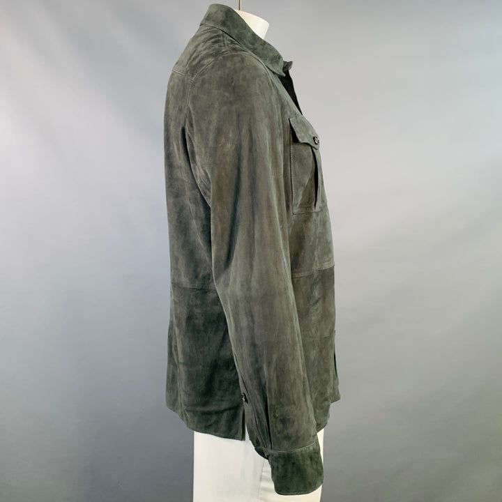 RALPH LAUREN Size L Grey Suede Two Pockets Long Sleeve Shirt