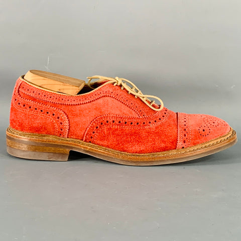 ALLEN EDMONDS Size 7 Strandmok Red Perforated Suede Oxford Lace-Up Shoes