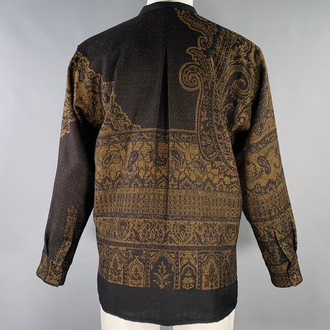 YANTOR Size M Brown Black Paisley Wool Collarless Long Sleeve Shirt