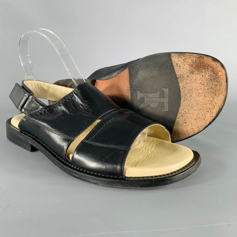 TARYN ROSE Size 8 Black Leather Hook Loop Closure Sandals