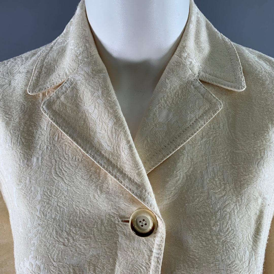 VALENTINO Size 4 Cream Cotton Blend Floral Jaquard Cropped Jacket