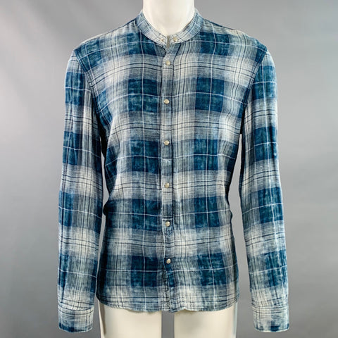 JOHN VARVATOS STAR USA Size M Blue White Plaid Cotton Long Sleeve Shirt