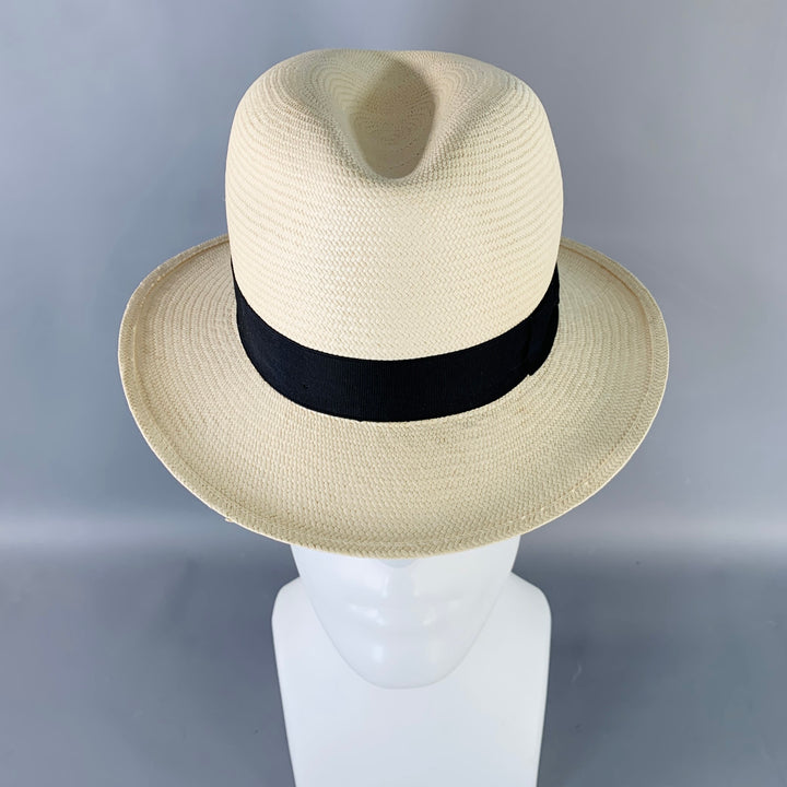 BORSALINO Size S Beige Black Straw Fedora