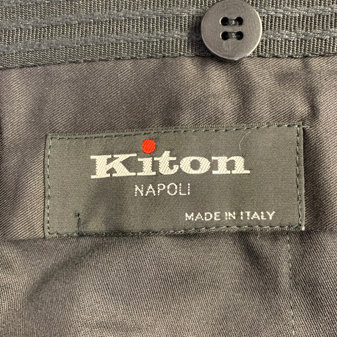 KITON Size 44 Black Wool Peak Lapel Single Button Tuxedo