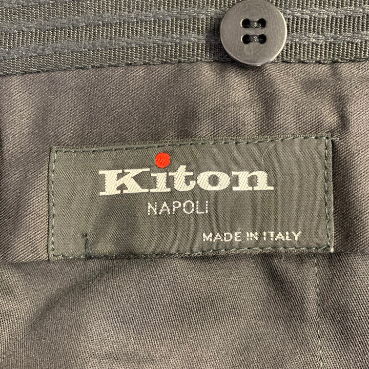 KITON Size 44 Black Wool Peak Lapel Single Button Tuxedo
