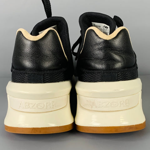 NEW BALANCE Size 8 Black White Saffiano Leather Suede Athletic Sneakers