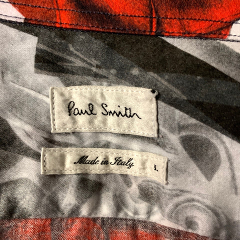 PAUL SMITH Size L Red Black Floral Cotton Long Sleeve Shirt