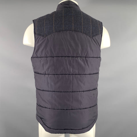 TED BAKER Size M Navy Gold & burgundy Herringbone Wool Blend Quilted Vest