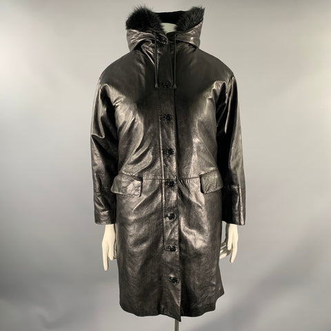 HELMUT LANG Size M Black Leather Trench Coat