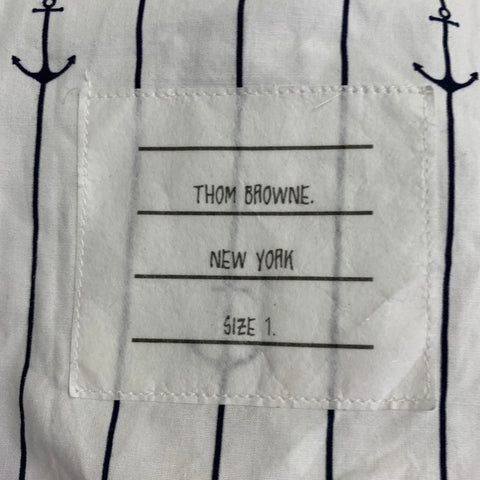 THOM BROWNE Size S White Navy Nautical Pinstripe Cotton One Pocket Long Sleeve Shirt