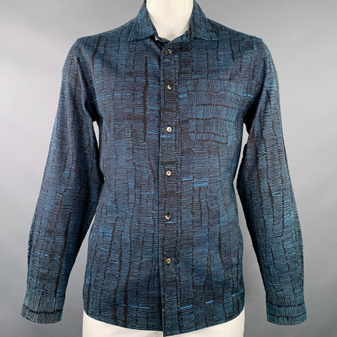 INDI+ASH Size XL Blue Black Abstract One Pocket Long Sleeve Shirt