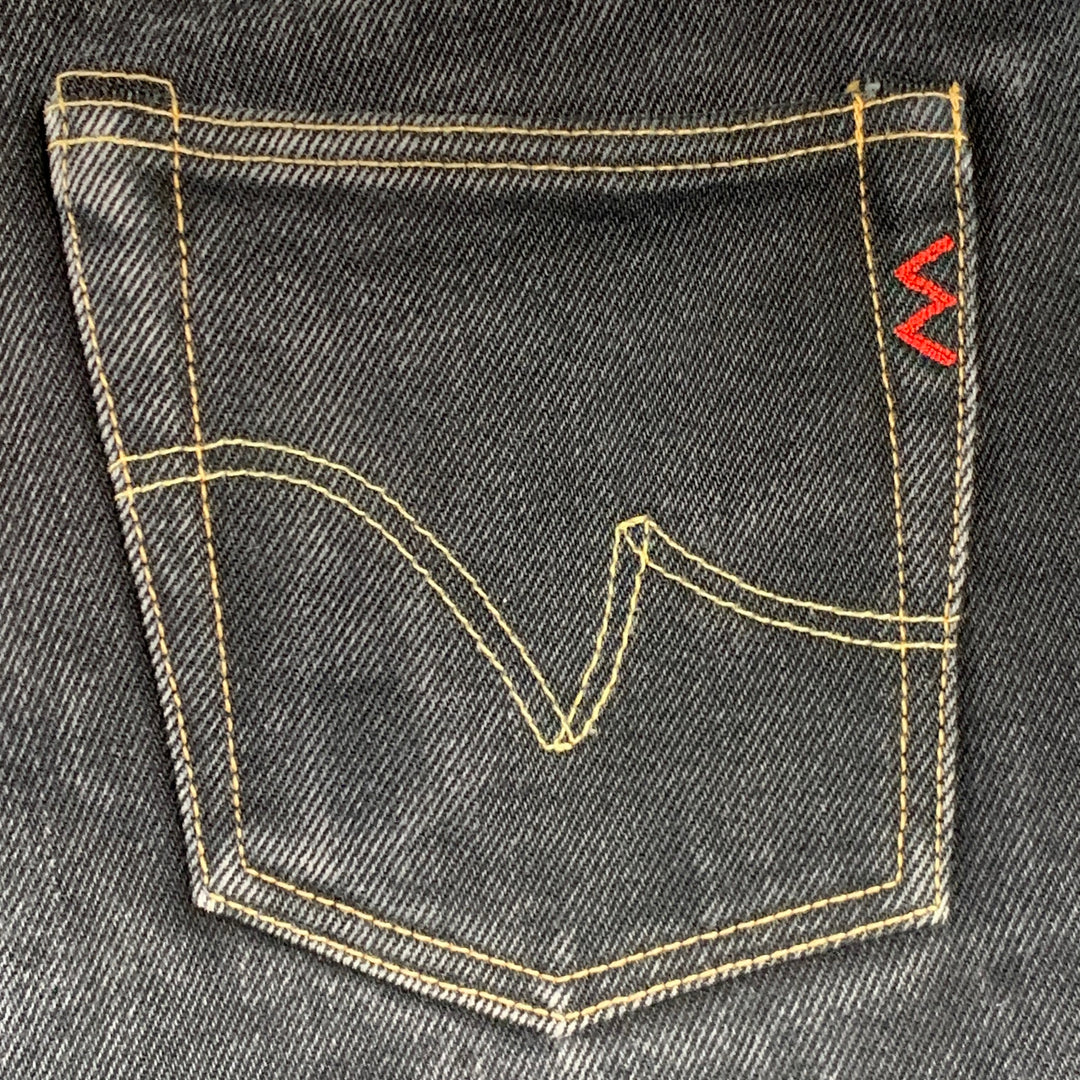 IRON HEART Size 34  Black Contrast Stitch 21oz Cotton Denim Twill Straight Jeans