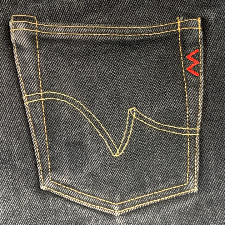 IRON HEART Size 34  Black Contrast Stitch 21oz Cotton Denim Twill Straight Jeans