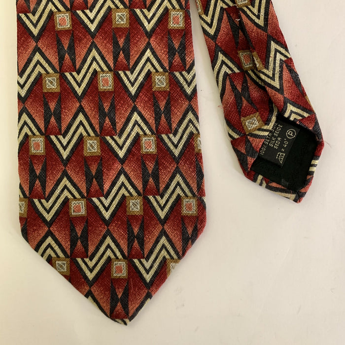ERMENEGILDO ZEGNA Red Navy Geometric Silk Tie
