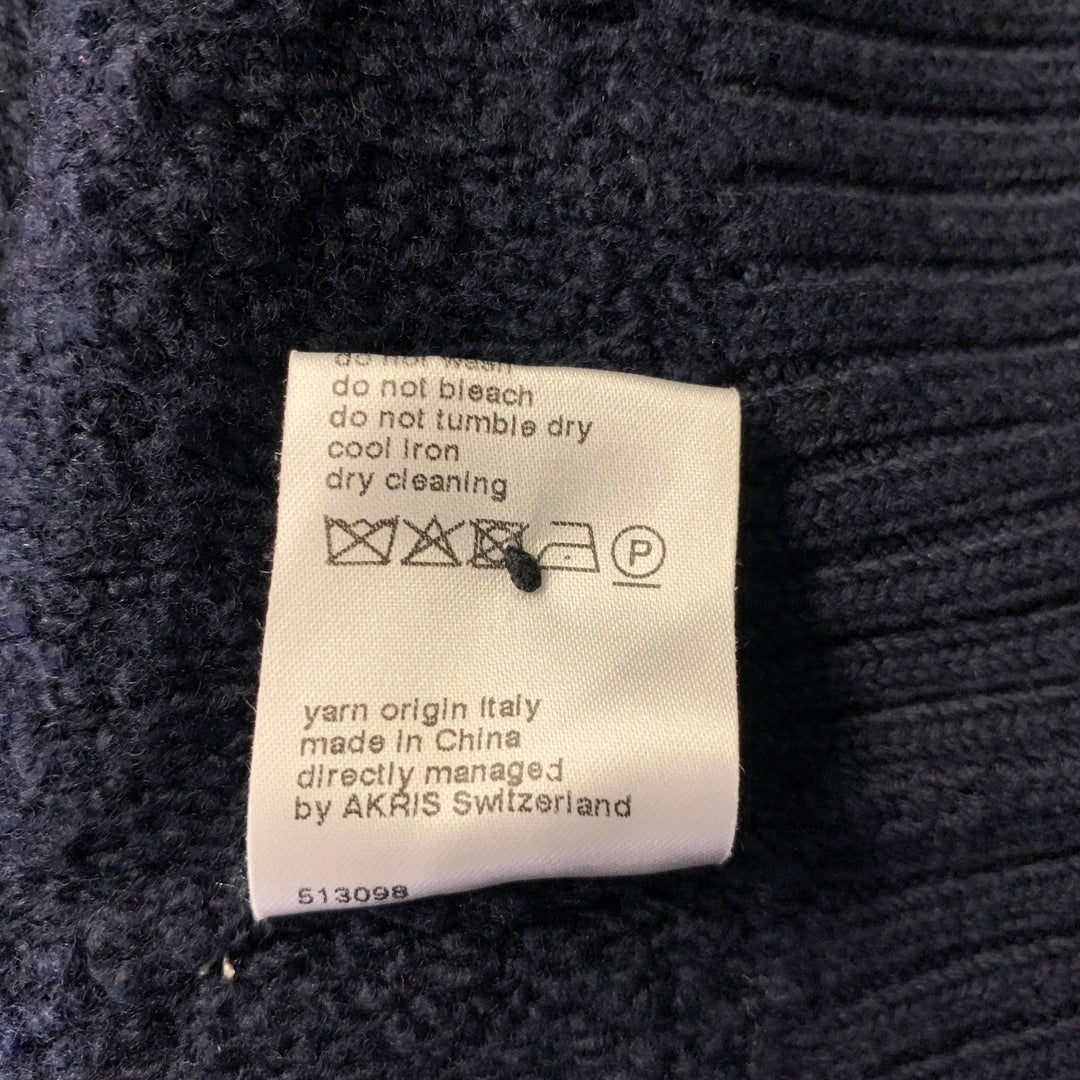 AKRIS Size L Navy Wool Polyamide Cashmere Boucle Cardigan