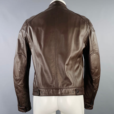 KENT & CURWEN Size M Brown Lambskin Leather Zip Up Jacket