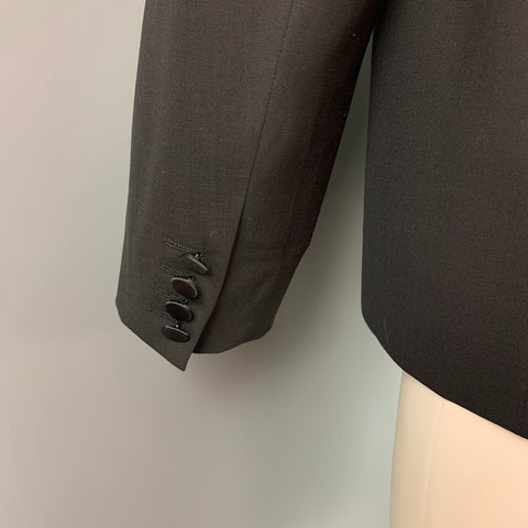 LANVIN Taille 40 Manteau de Sport de Smoking à Revers Châle en Laine/Lycra Noir