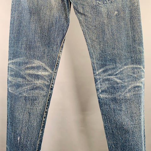 KAPITAL Size 29 Blue Distressed Cotton Straight Five Pockets Jeans
