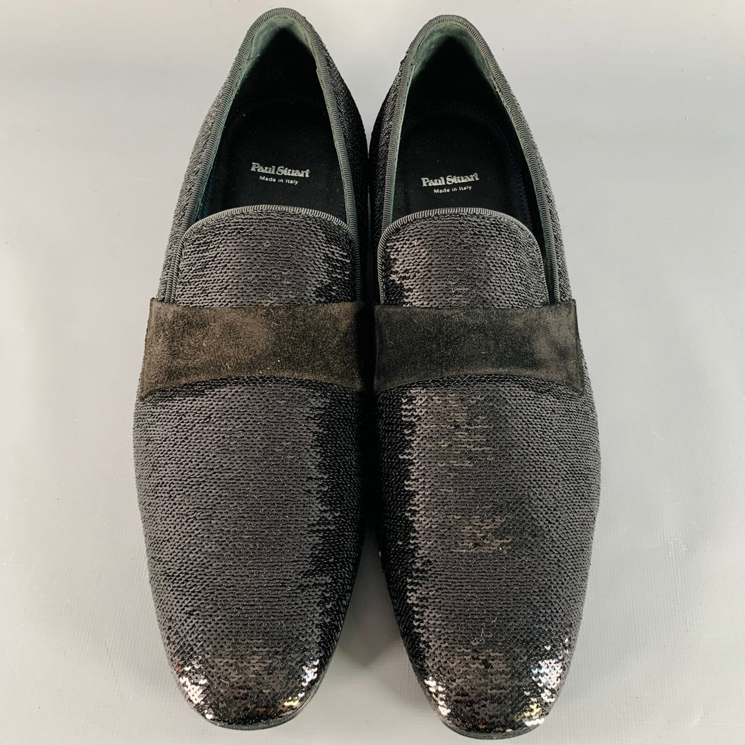 PAUL STUART Size 8.5 Black Sequined Velvet Slip On Loafers