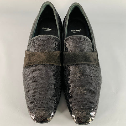 PAUL STUART Size 8.5 Black Sequined Velvet Slip On Loafers
